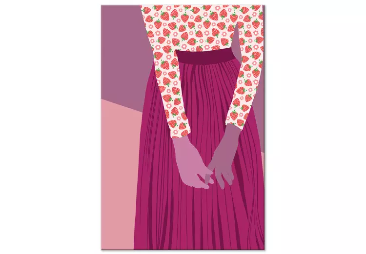 Lila figur - en siluett av en kvinna klädd i en lila kjol och en blus i jordgubb, komposition i nyanser av lila och rosa