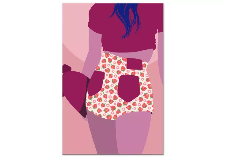 Kvinna i shorts - rosa och lila grafik med en siluett av en kvinna