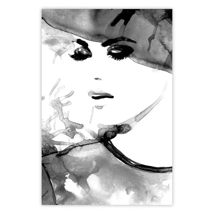 Elegant förälskelse - svartvit porträtt av kvinna i akvarellmönster