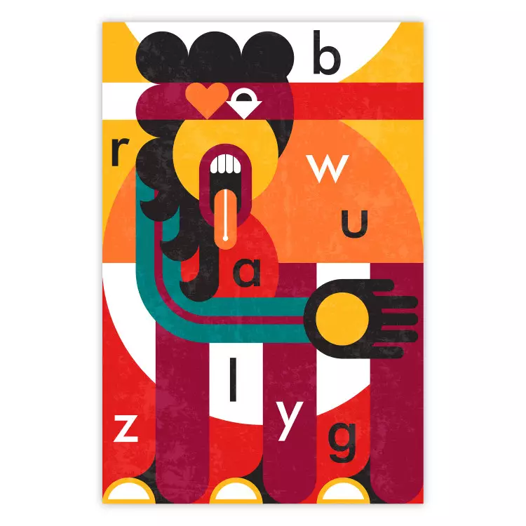 Designkonst - abstrakt figur och slumpmässigt placerade bokstäver