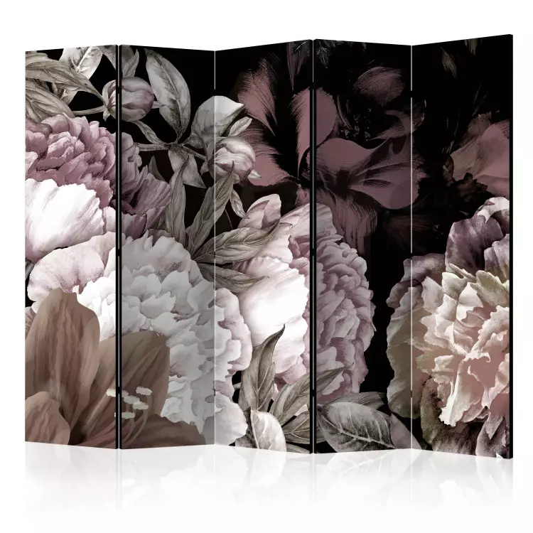 Blissful sleep II (5 delar) - färgglada löv och blommor mot svart bakgrund