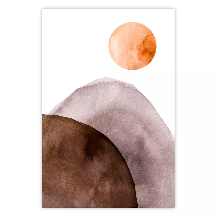 Måne och berg - abstrakt komposition av måne och berg på vit botten