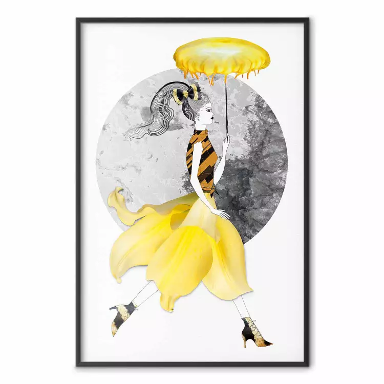 Springande tjej - abstrakt kvinnlig figur i gul kjol