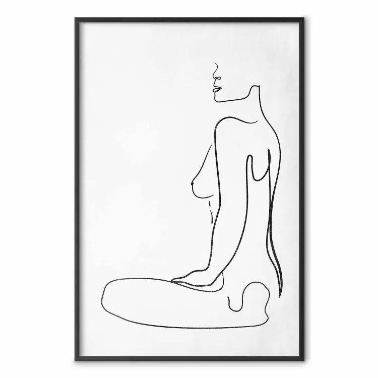 Kvinnlig form - svart kvinnlig akt i line art på vit bakgrund