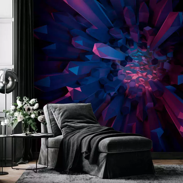 Kristall - geometrisk fantasi med 3D-element i lila nyanser
