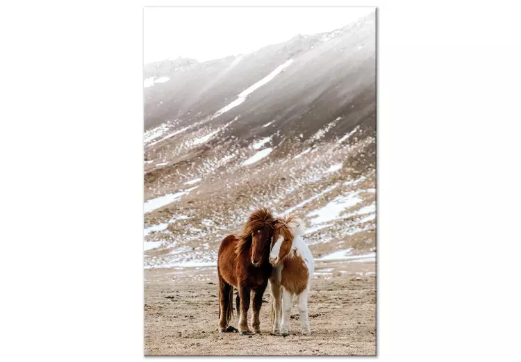 Varm vänskap (1-del) vertikal - porträtt av hästar på bergsbakgrund