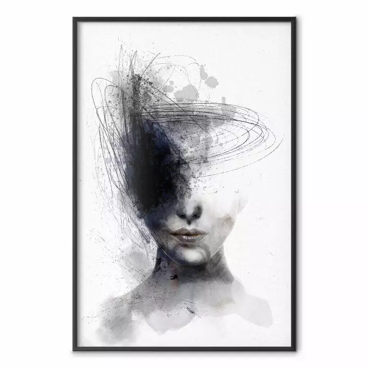 Kosmisk tanke - porträtt av kvinnligt ansikte i abstrakt komposition