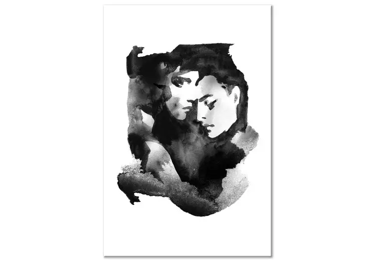 Amorös omfamning - akvarell, svartvit grafik med två personer