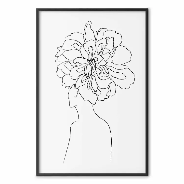 Minnen - minimalistisk porträttlinjering av kvinna med blommor