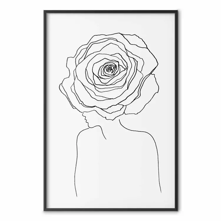 Omvänd blick - linjär design av kvinna med blomma på huvudet