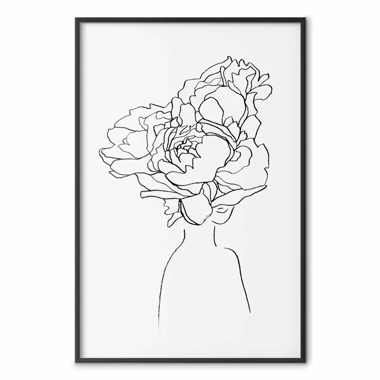 Blomning - linjär porträtt av kvinna med blommor