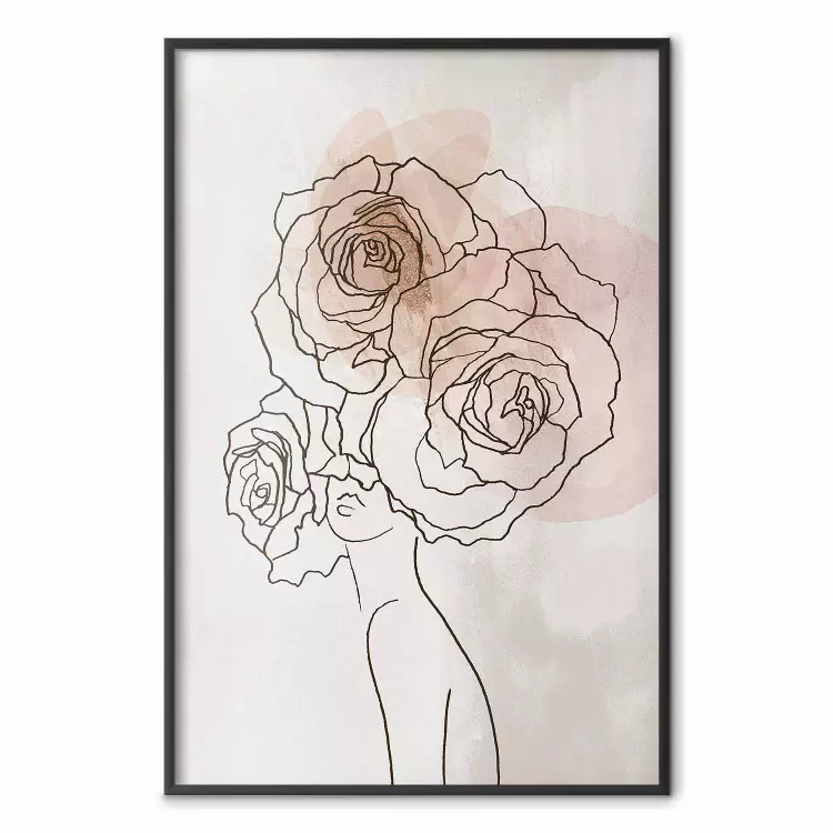 Kvinna och rosor - abstrakt linjeteckning i bohemisk stil