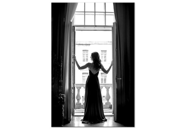 Canvastavla Kvinna i fönstret - svartvitt fotografi med en siluett av en kvinna
