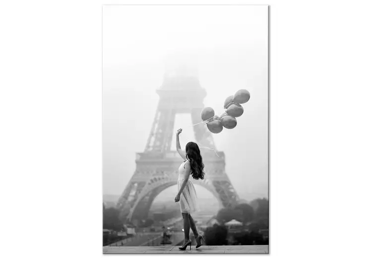 Att gå i vinden (1-panel) vertikal - kvinna i Paris och ballonger