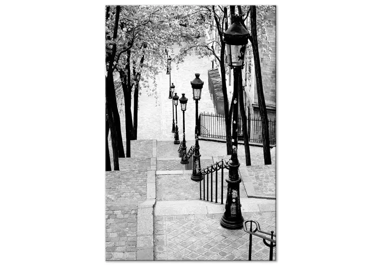 Montmartre (1-panel) vertikal - svartvita trottoarer i Paris