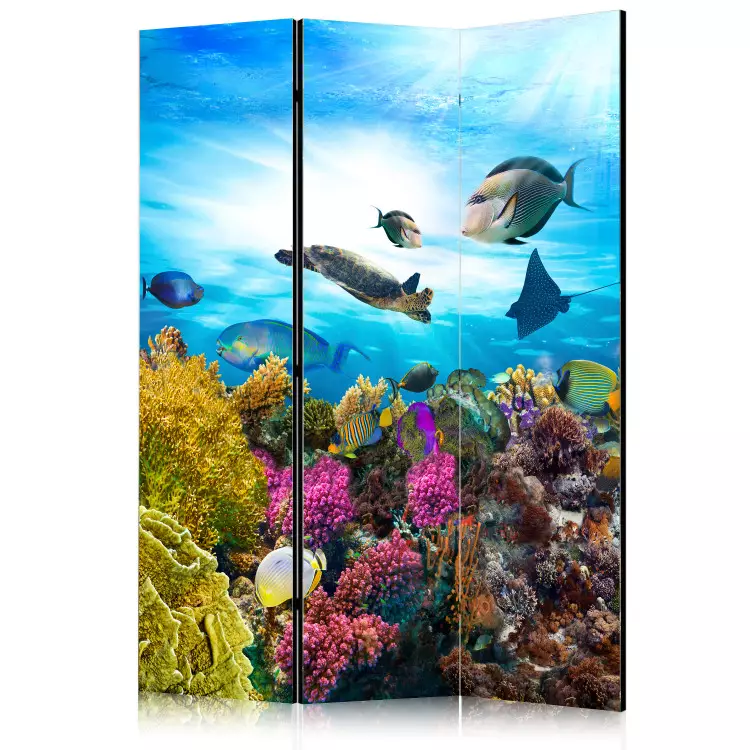 Färgstark rev (3-delar) - fiskar och havsväxter mot bakgrund av havet