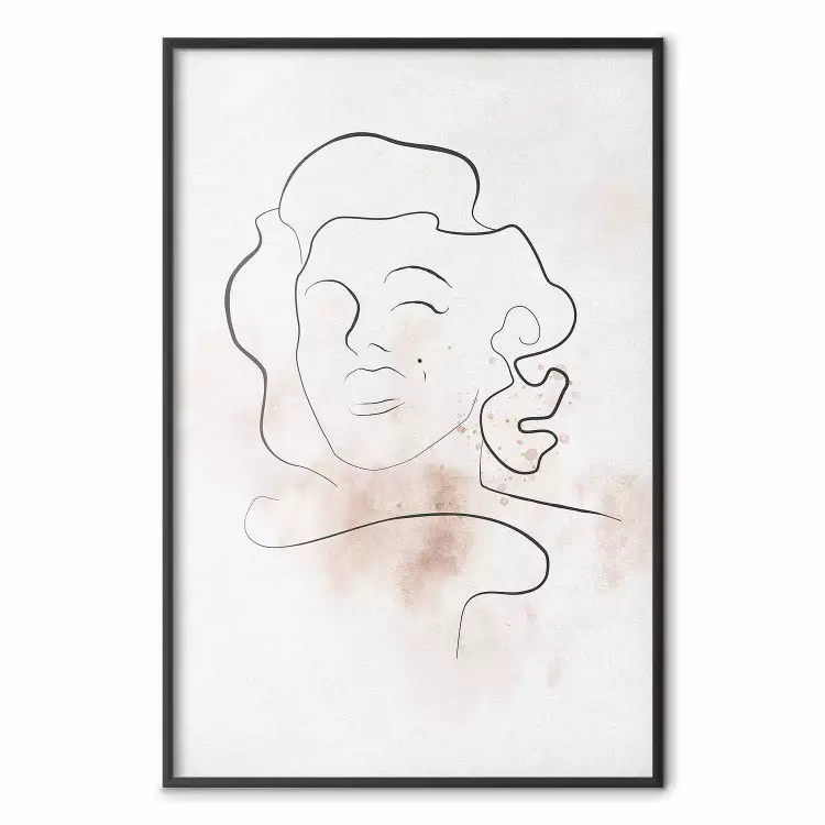 Linjär konst - abstrakt linjeteckning av Marilyn Monroe på ljus bakgrund