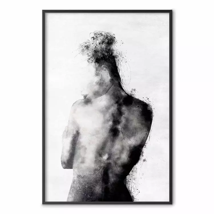 Silhuett - abstrakt konstnärlig teckning av kvinna i svartvitt