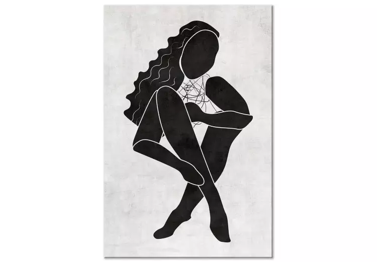 Sittande kvinnlig figur - svart kvinnlig siluett på grå bakgrund