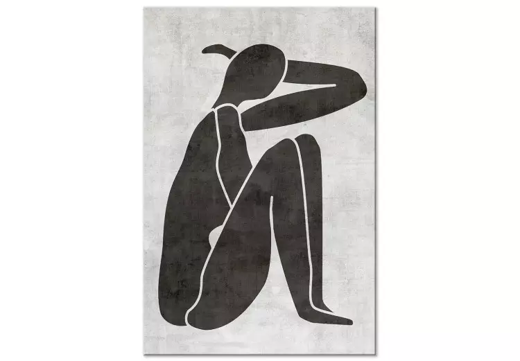Siluett av en tankfull kvinna - svartvitt grafiskt motiv i boho-stil