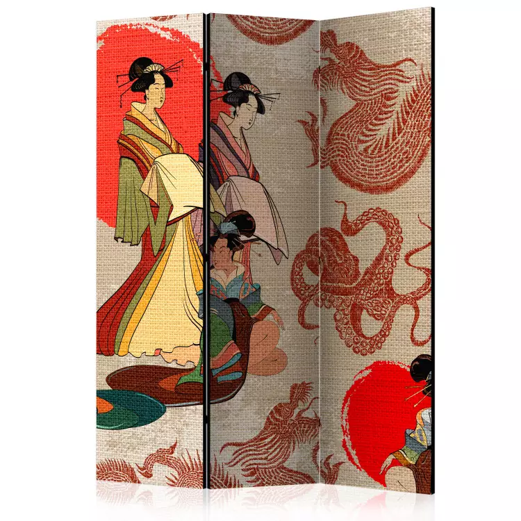 Geishor (3-delad) - kvinnor i kimonos på orientalisk komposition