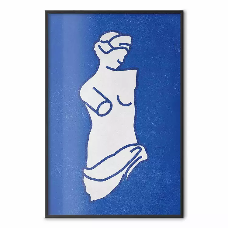 Venus de Milo - ritning av antik grekisk staty mot blå bakgrund