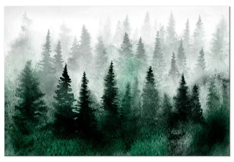 Dimmig skandinavisk skog (1-del) bred - trälandskap i dimma