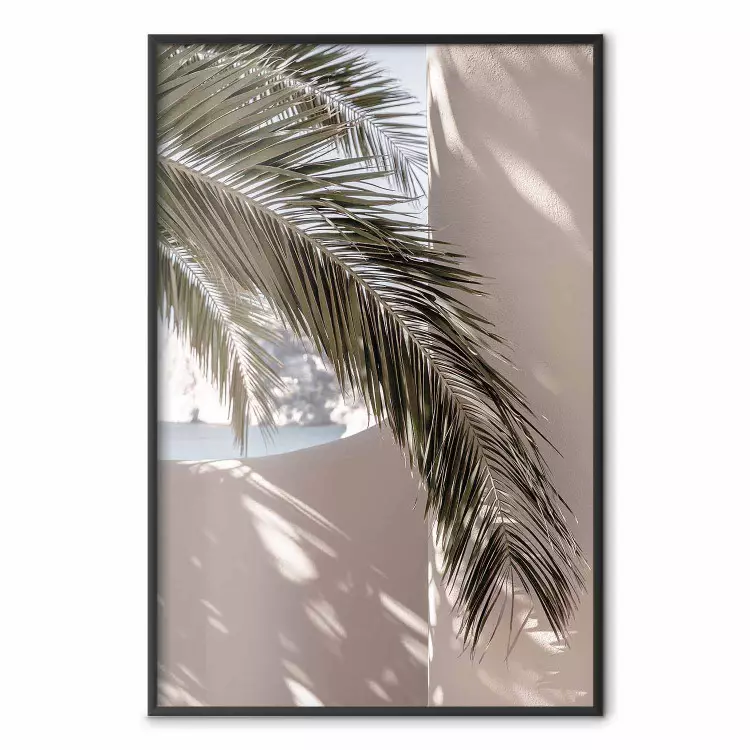 Havsutsiktsterrass - palmblad mot ljus mur