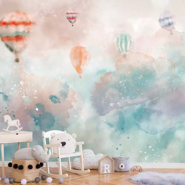 Drömland - akvarellandskap med tält och ballonger för barn