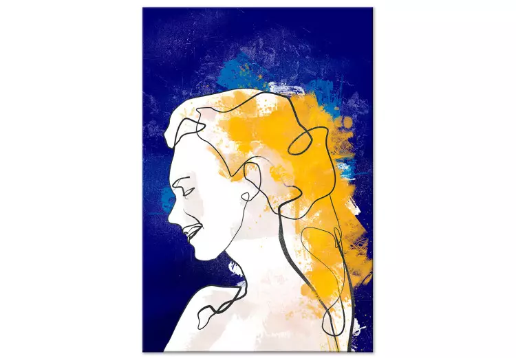 Porträtt på blå bakgrund - grafik med kvinna i minimalistisk stil