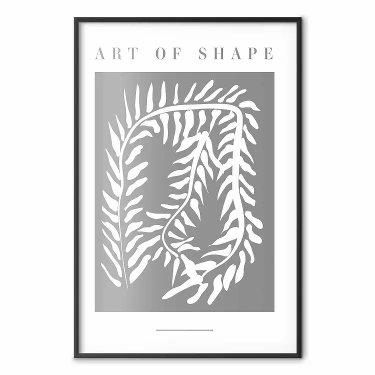 Formkonst - vit växt på grå botten och text