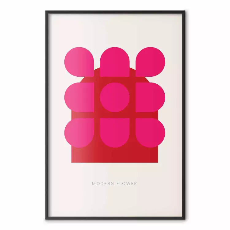Modern blomma - engelsk text och abstrakt röd och rosa figur