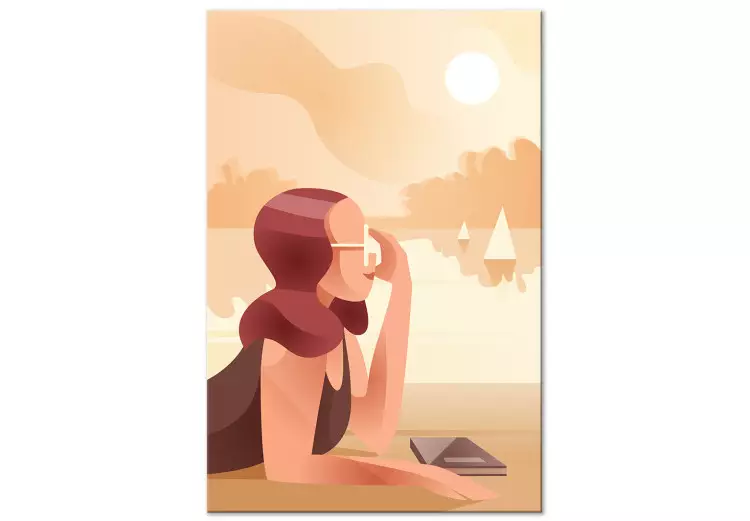 Kvinna på en sjö - grafik med strand, siluett av en kvinna