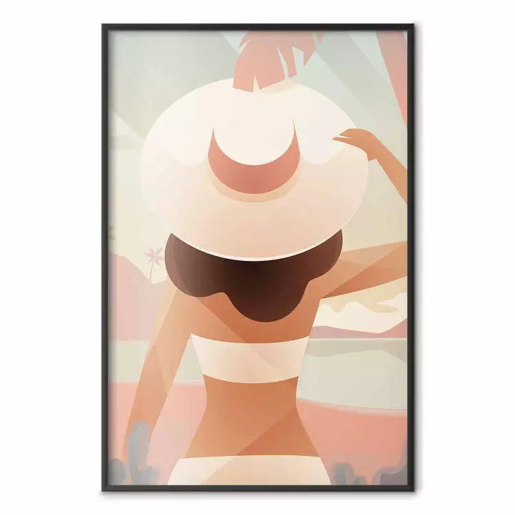 Kvinna med hatt - grafisk design av varma strandfärger