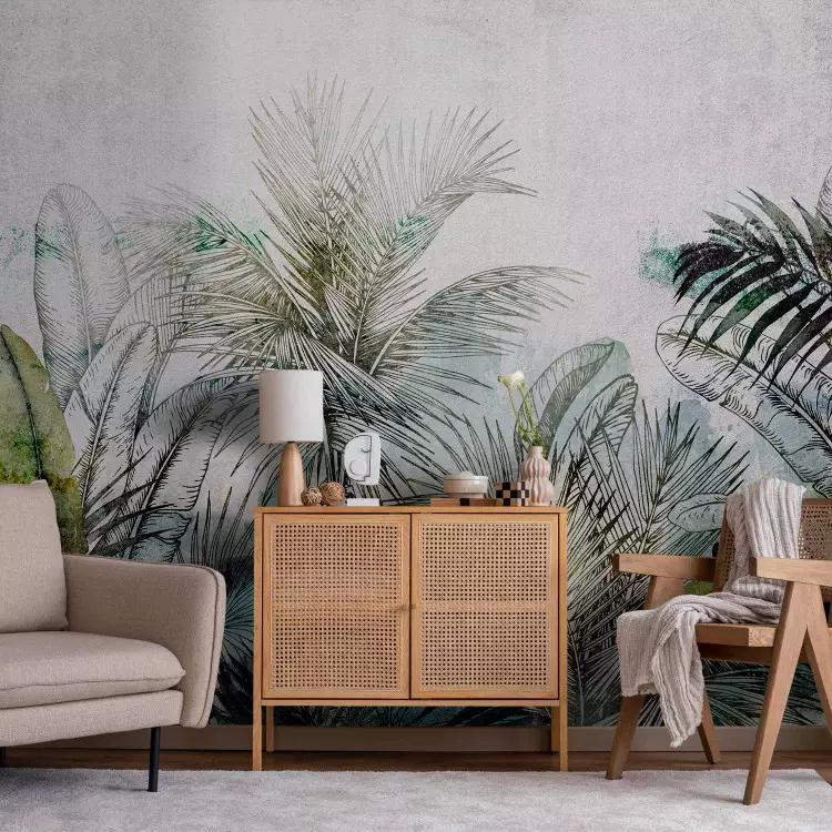 Djungel - exotisk komposition med tropisk natur med löv och palmer