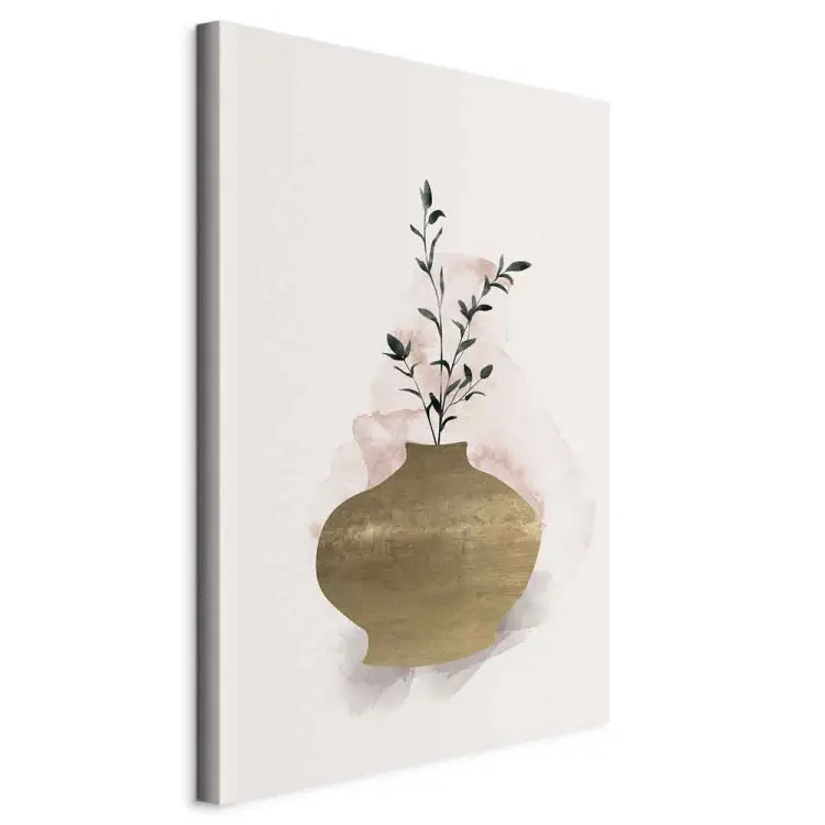 Brun vas med grön gren - stilleben i scandi boho-stil
