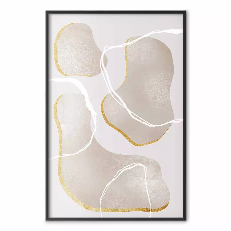 Abstrakt konst - beige runda former och vita linjer