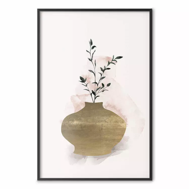 Gyllene vas - enkel komposition med grön växt i vas