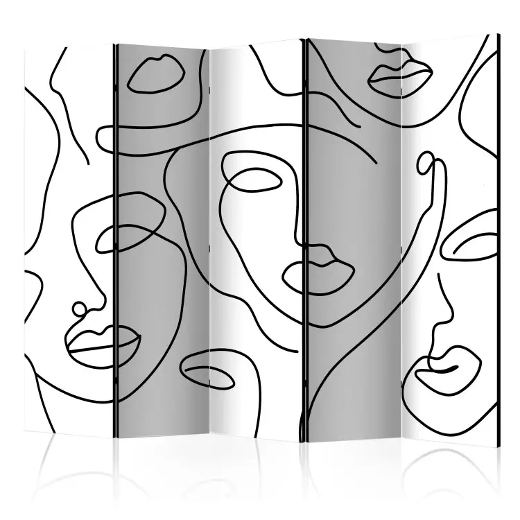 Tjejkväll II (5 delar) - svartvitt abstrakt i ansikten