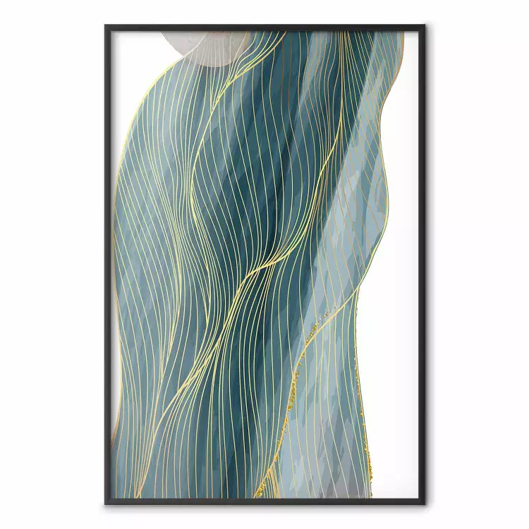 Turkos vågor - elegant abstraktion med guldiga linjer