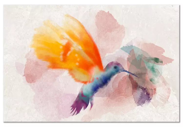Gul kolibri (1-panel) bred - fågel i skira akvarellfärger