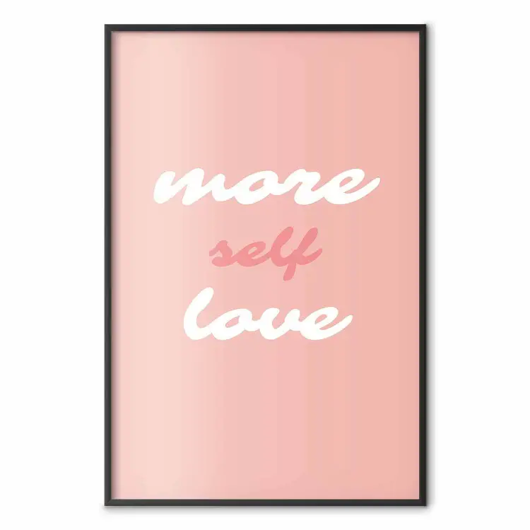 Mer Self Love - vita och rosa texter på pastellfond