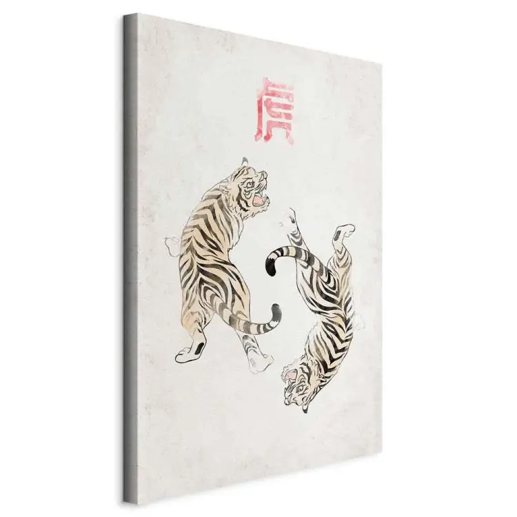 Tigers dans vertikal - två vilda katter på ljus bakgrund