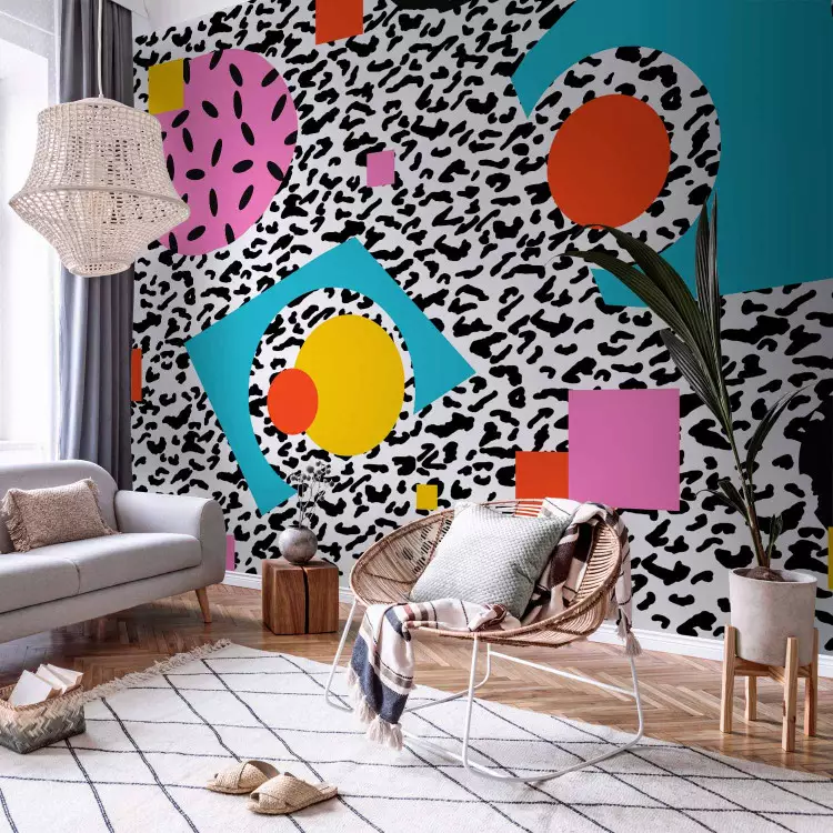 Hallucination - geometrisk färgglad abstraktion med mönster och leopardmönster
