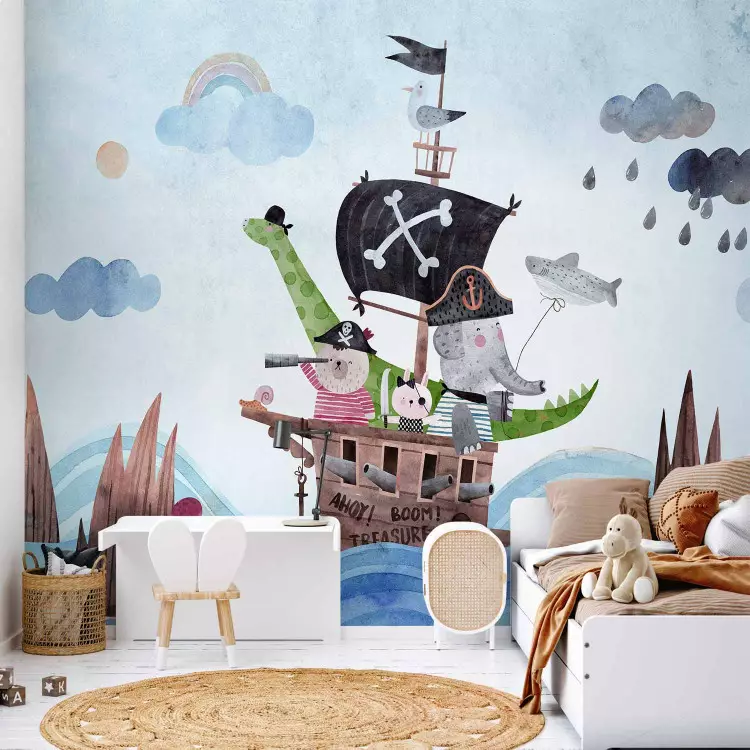 Äventyr på havet - målad piratskepp med djur för barn