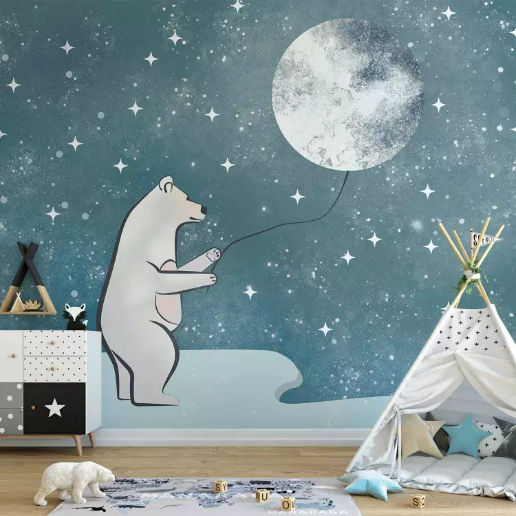 Sagolik fantasi - vit björn med ballong från månen för barn