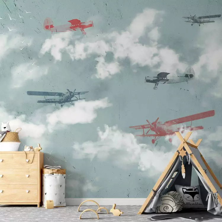 En lills dröm - flygplan på himlen med moln och fåglar för barn