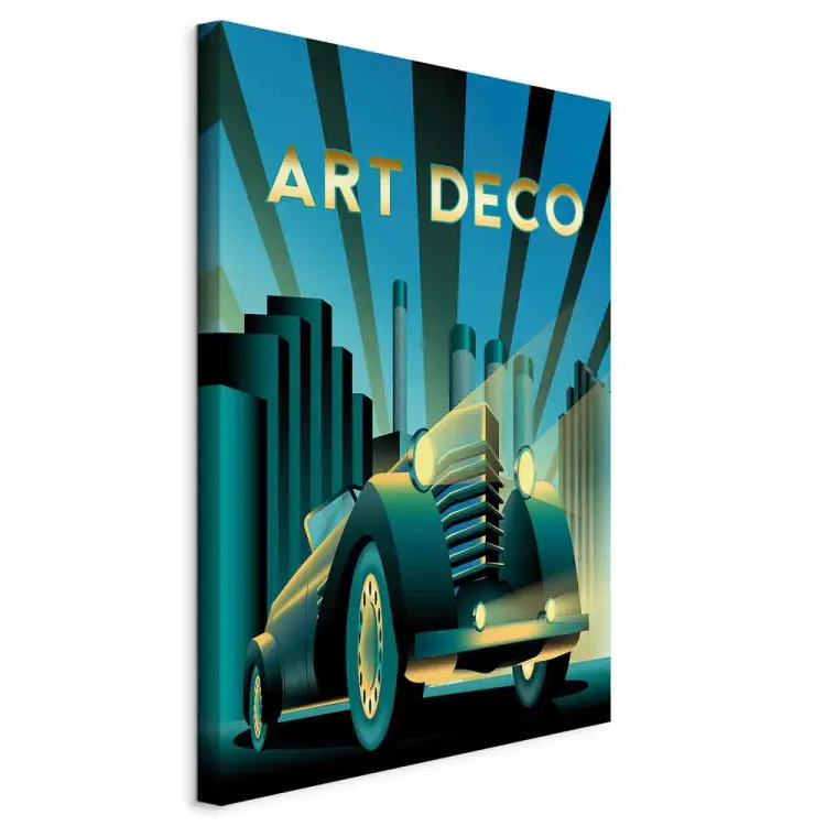 Retrobil vertikal - bil och gyllene art deco text