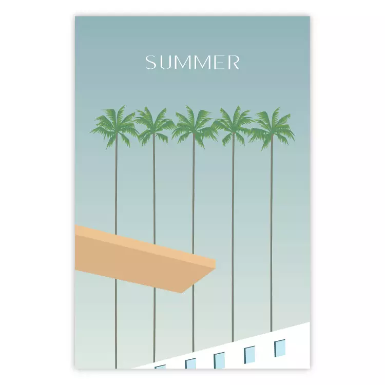 Sommarsol - semestergrafik med palmer vid poolen i retrostil