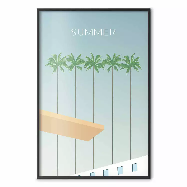 Sommarsol - semestergrafik med palmer vid poolen i retrostil
